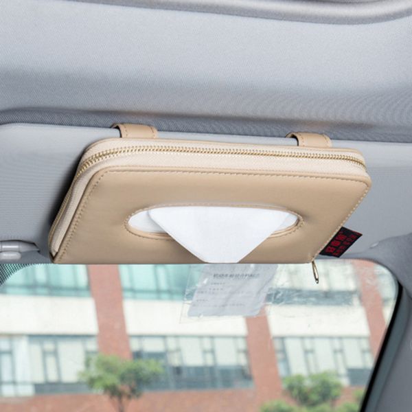 

automobile sun visor pu leather tissue box single-layer clip buckle car tissue box hanging car interior accessories