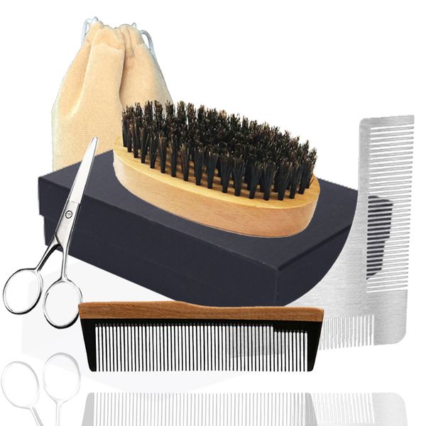 

brand new 6in1 boar bristle palm beard brush, horn wood comb, scissor & shaping temple men facial makeup hair care styling grooming trimming