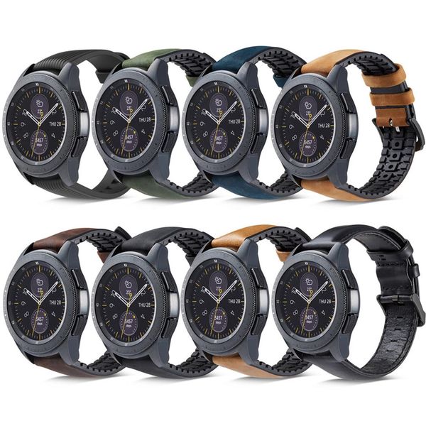 

22mm silicone+leather strap for samsung gear s3 band frontier/classic watchband for galaxy watch 46mm quick release clock belt, Black;brown
