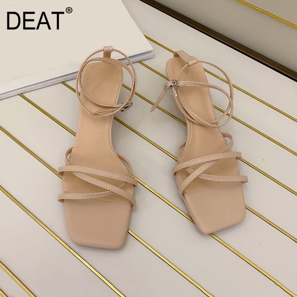 

deat] 2020 square toe buckle strap cross narrow band small heels sandals for women shoes new spring summer fashion tide 10g535, Black