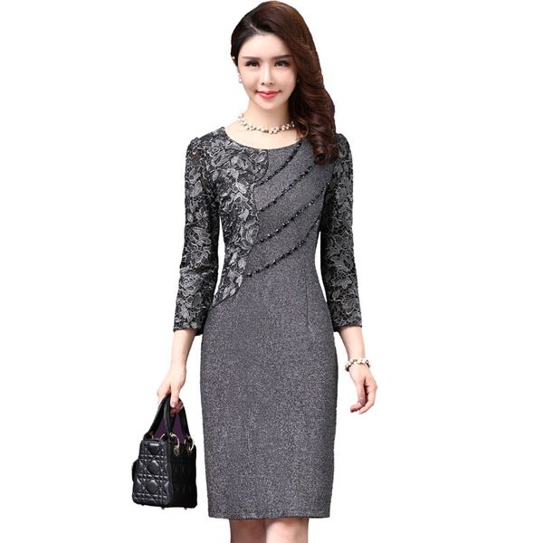 

new autumn fashion mother dress medium old age temperament women work wear fashion plus size, Black;gray