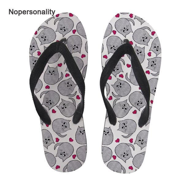 

nopersonality cute kitty cat print home flat slippers nonslip summer beach flop flops comfortable female ladies flipflop sandals, Black