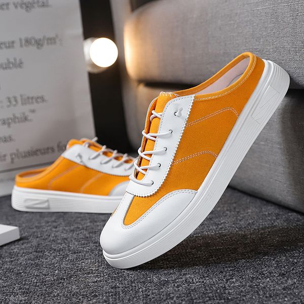

popular men canvas sneakers fashion man vulcanized canvas shoes orange young casual men shoes lace up half slippers mens, Black