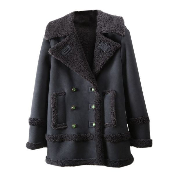 

2019 зимней куртка женщин imported lamb fur real шуба женщины сыпучей шинель роскошь сгущает теплые женские плюшевые полупальто, Black