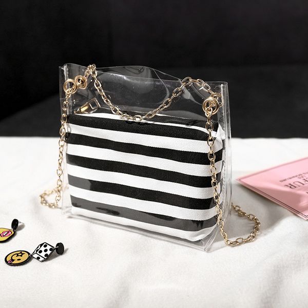 

fashion new brand transparent summer women messenger bag female shoulder crossbody bags designer retro color stripes chain bag