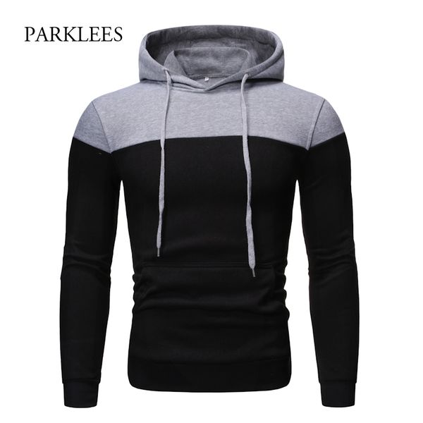 

leisure patchwork mens hooded sweatshirt 2019 autumn hoody tracksuits men pullover hoodie slim fit casual hoodie sudadera hombre, Black