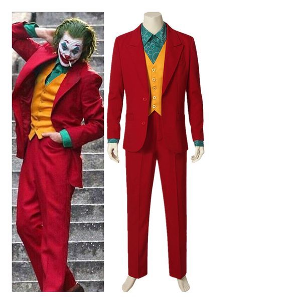 

movie joker 2019 joaquin phoenix arthur fleck cosplay costume suits wigs halloween party uniforms for adult, Black;red