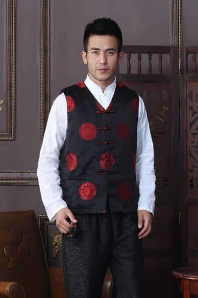 

ethnic clothing traditional chinese vest men's satin waistcoat, Red