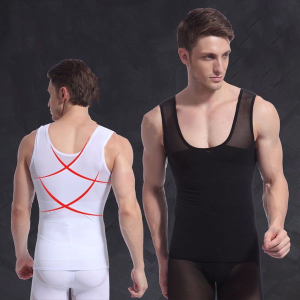 

mens sport slimming sweat shirt abdomen body shaper compression vest fat burning, Black;blue