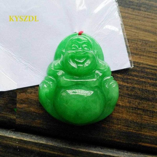 

kyszdl natural green emerald handmade maitreya buddha pendant women buddhism patron god jade necklace pendant birthday gift, Silver