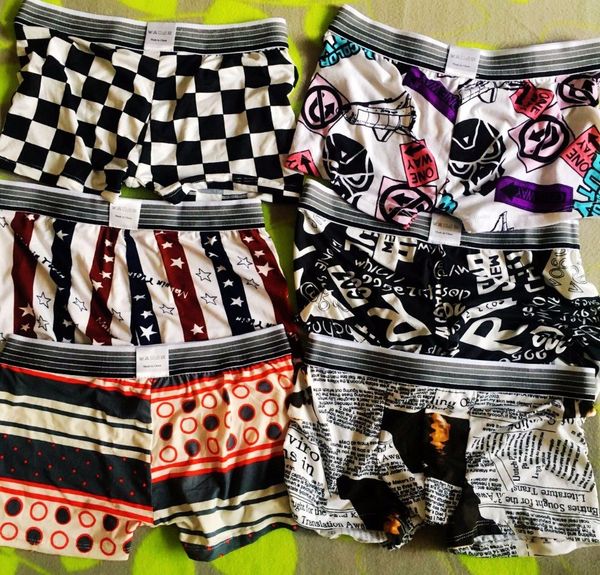 

5 pcs/lot fashion cartoon styles letter print soft underwear mens pouch boxer underboxers man short bulge underpants, Black;white