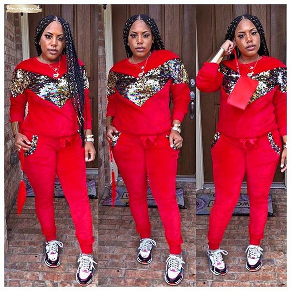 

толстое velvet пришивания 2 piece set женщина костюм толстовка топы падения и pant повседневного эпикировка v-образный вырез костюмы зимнего, White