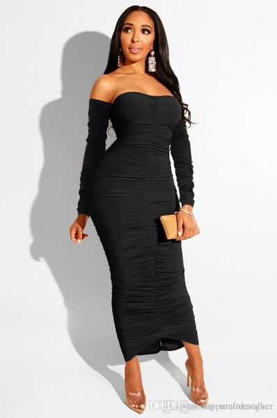 

партия bodycon платья сплошной цвет без бретелек с длинным рукавом линия осень женская одежда женская сексуальная дизайнер, White;black