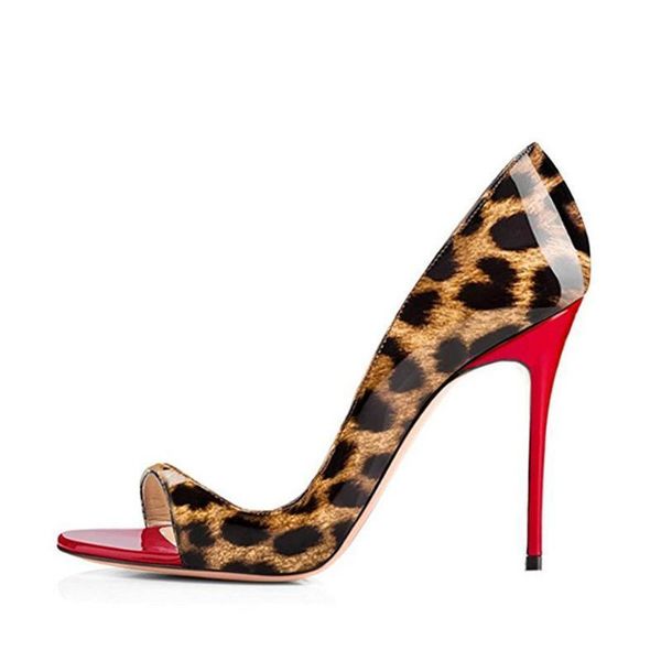 

2017 zk shoes new arrival womens stiletto high heels animal printed pumps peep-toe sandals size us4~12.5, Black