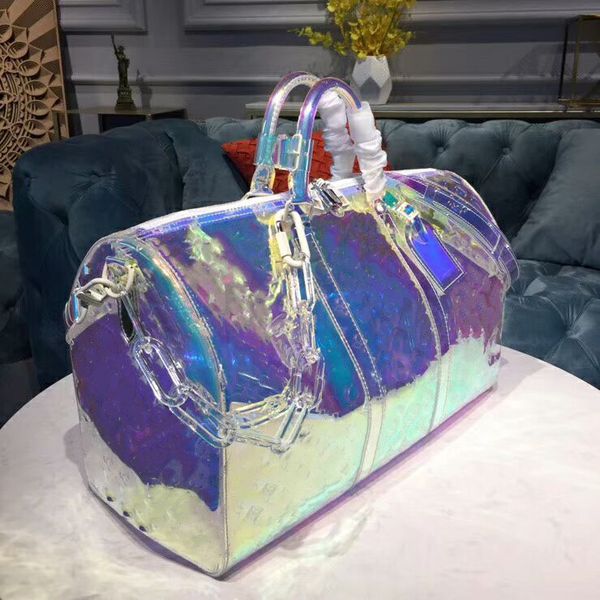 

new european classic luxury style bag ladies fashion bag laser flash pvc designer handbags fashion brilliant colour transparent travel bag