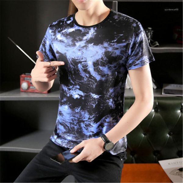 

short sleeve round neck casual tshirt summer fashion loose printing slim sports breathable t-shirt male tees clothing ice silk men, White;black