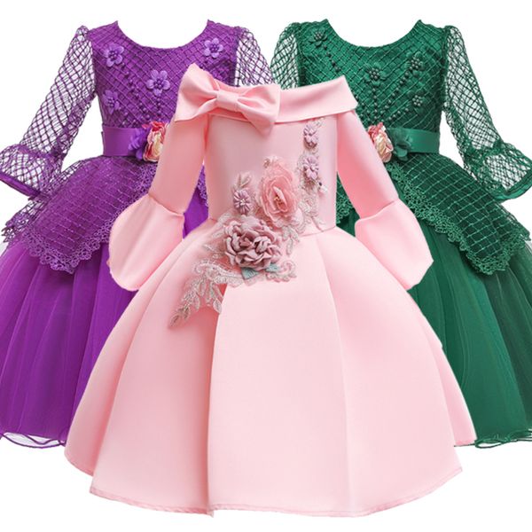 

летнее платье для девочек вышить детские платья для девочек с длинным рукавом элегантная свадьба платье принцессы карнавал детская одежда t2, Red;yellow