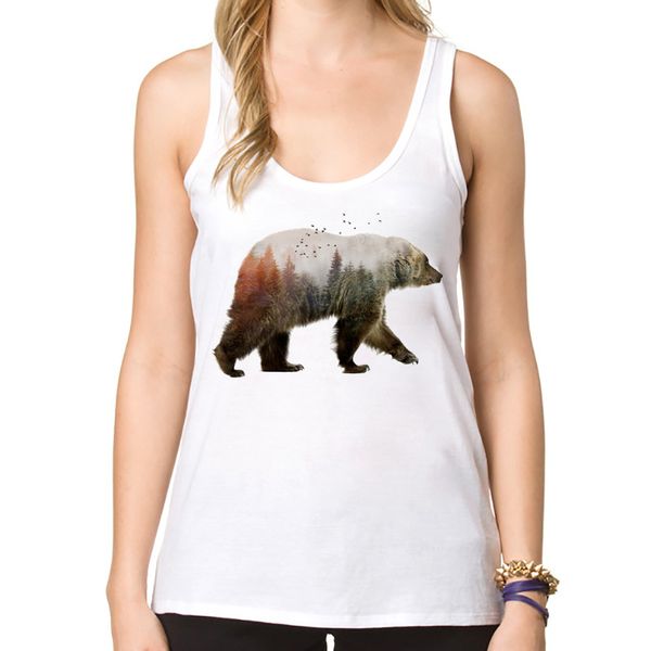

2020 women tank winter bear printed basic vest for girl novelty funny camisoles, White