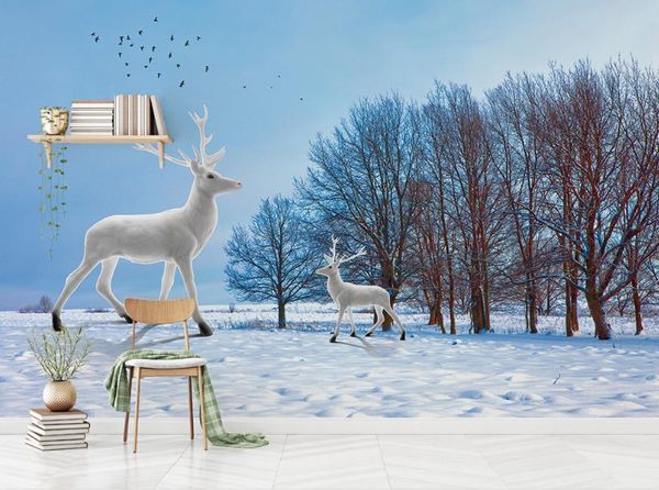 

custom wallpaper 3d stereoscopic elk forest snow scene beauty oil painting modern abstract art wall mural living room bedroom wallpaper