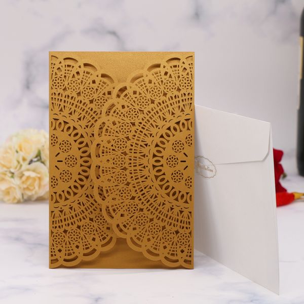 

colors pearl paper wedding invitation card and envelope set laser cut festival gifts card birthday business invitation exquisite design, Black