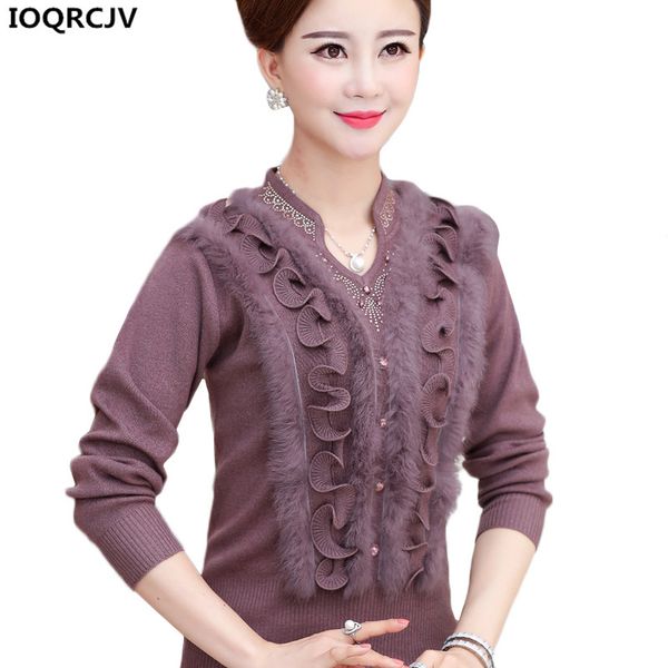 

women's sweaters ioqrcjv women spring autumn middle-aged clothing large size long-sleeved knit pullover elegant k813, White;black