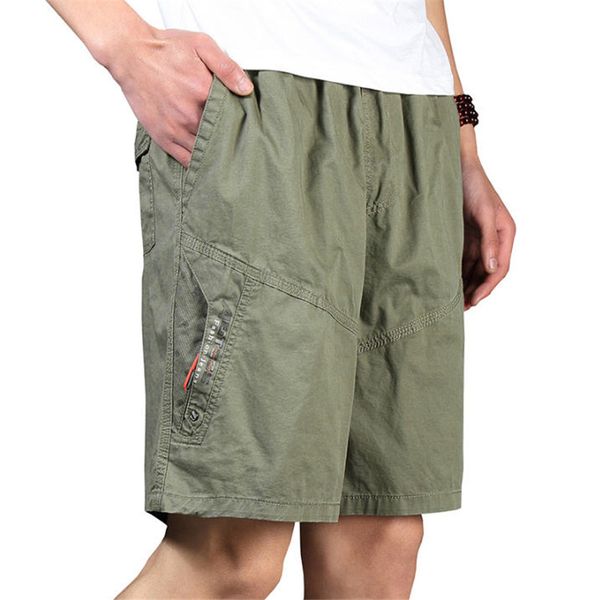 

men shorts summer plus size cotton elastic waist loose army green male cargo shorts for man casual short-pants a3369, White;black