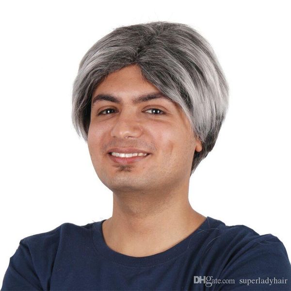 Fashion Men S Short Straight Wigs Middle Part Synthetic Hairpiece