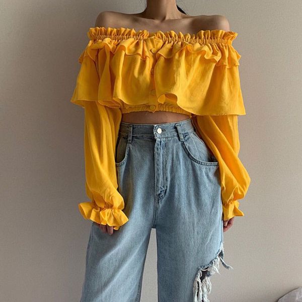 

off shoulder slash neck women blusas and blouse casual holiday white ruffles beach shirt female short blouse korean