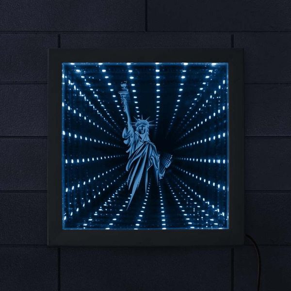 

statue of liberty minimalist led lighted infinity mirror mesmerizing tunnel of light independence day new york travel souvenir