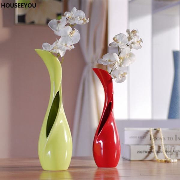 Hollow Out Ceramics Flower Vases Ornaments Green Red Porcelain