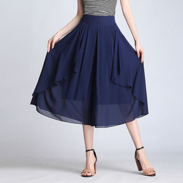 

new 2019 fashion women's loose thin chiffon pants female wide leg pants high waist casual calf-length trousers plus size s-4xl, Black;white