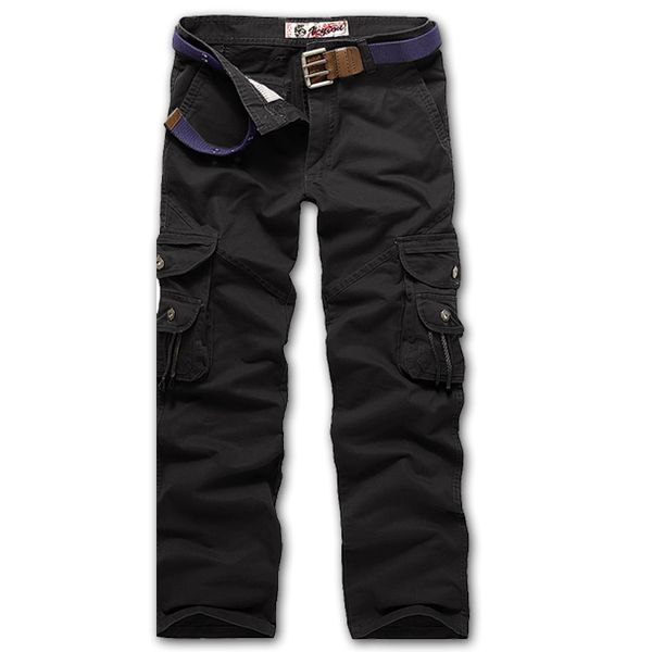 

fashion cargo men pants cotton casual multi-pocket solid tactical pants for men, Black