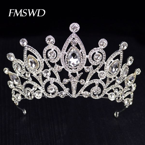 

silver baroque crystal large crown hair jewelry rhinestone crystal queen bride tiara crown for wedding hair accessories hg-005, Golden;white