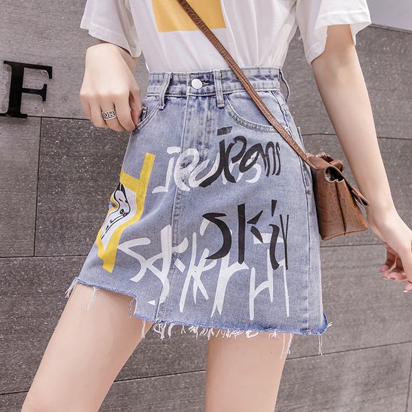 

jujuland womans denim skirts graffiti skirt plus size high waist denim summer mini skirts 8817, Black