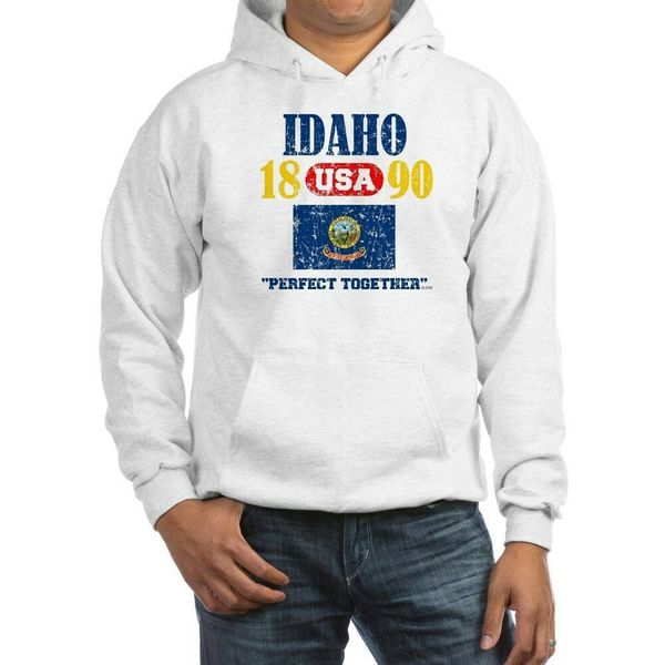 

idaho / usa 1890 statehood "perfect together "distressed" hoodie w/pockets, Black