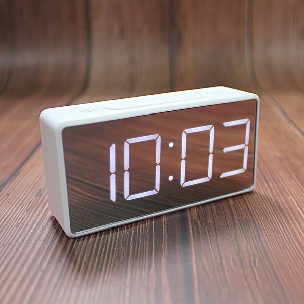 

1x alarm clock mirror real-time temperature display bedside abs home decoration