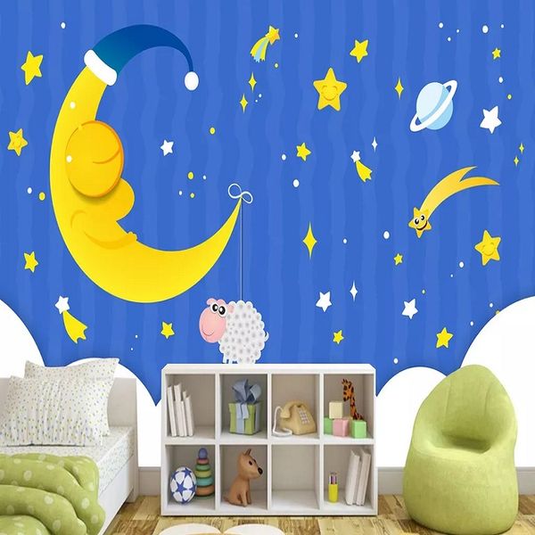 

custom large mural 3d wallpaper cartoon fantasy child star sleeping moon cloud bedroom mural tv back wall decor deep 5d embossed
