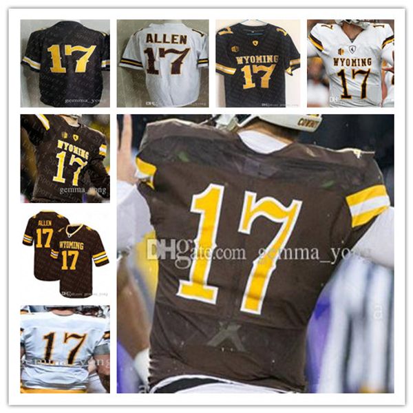 Homens personalizados NCAA Wyoming 17 Josh Allen Futebol Futebol Marrom Branco Stitcehd Atacado Jerseys barato S-4XL