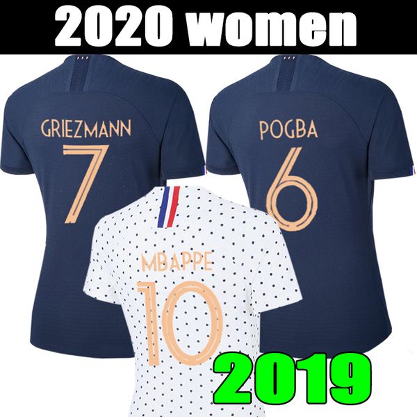 

Women 2 stars soccer jerseys POGBA world cup GRIEZMANN PAYET KANTE Mbappe Football shirts 19 20 PAVARD home away femmes maillot de football