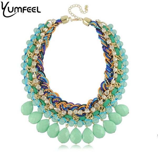 

yumfeel new ribbon and teardrop beaded statement necklace for women fashion jewelry ribbon necklace, Silver