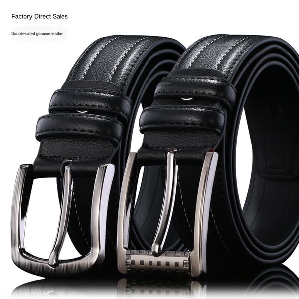 

genuine leather pin buckle genuine leather men's casual youth middle-aged trousers belt trousers belt, Black;brown