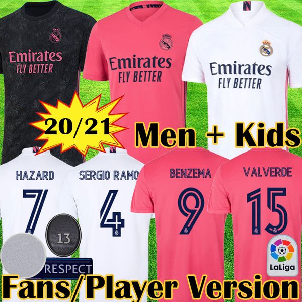 

20 21 player version real madrid soccer jerseys 4th hazard valverde camiseta 2019 2020 2021 vinicius asensio football shirt kids equipment, Black;yellow