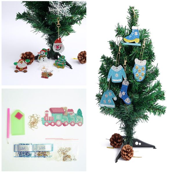 

5pcs christmas crystal diamond paintings pendant ornaments xmas tree ornament diy kids gift christmas party decorations for home
