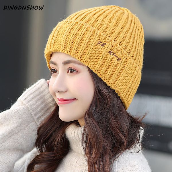 

dingdnshow] 2019 winter cap skullies cotton beanies hat letters bonnet hat knitted women, Blue;gray