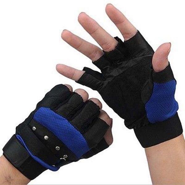

men leather gloves soft sheep driving motorcycle biker fingerless pu gloves, Blue;gray