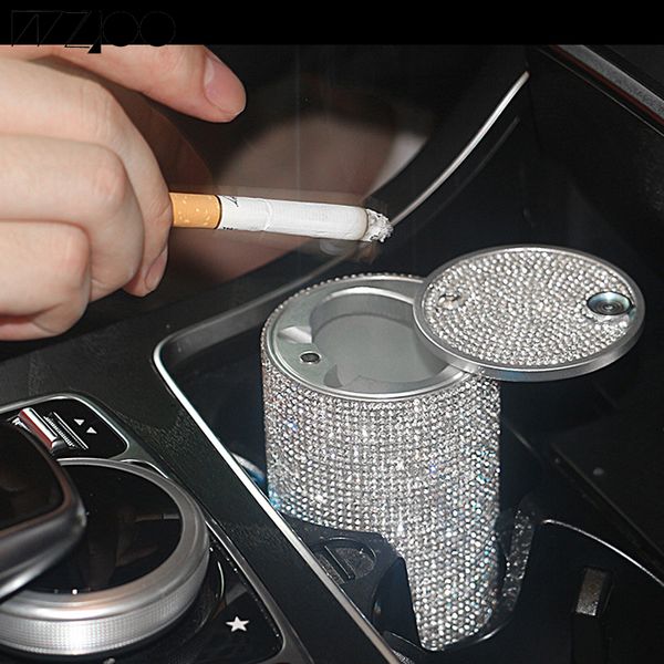 

luxury diamond car ashtray crystal shiny auto ashtray with cover for car great gift for women girls universal cigarette ash hold