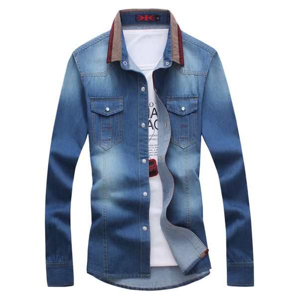 

2018 new plus size shirt arrival denim shirt men real blue long sleeve casual jeans design shirts clothes plus size -5xl, White;black