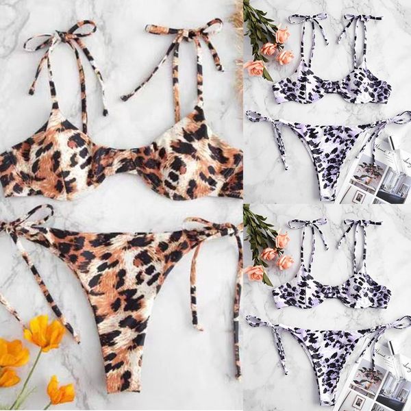 

woman bikini 2019 women's leopard bikini print two piece swimsuit push ups swimwear beachwear cover up dropping biquini bathers, White;black