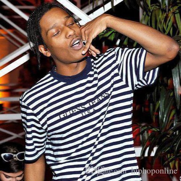 

2018 лето высокое качество a$ap asap rocky негабаритных футболка новый полосатый мужчины женщины повседневная с коротким рукавом футболки вы, White;black