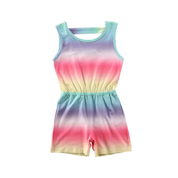 

newborn toddler baby girls lovely rainbow romper sleeveless one-piece stripe jumpsuit overall pants sunsuit clothes, Blue